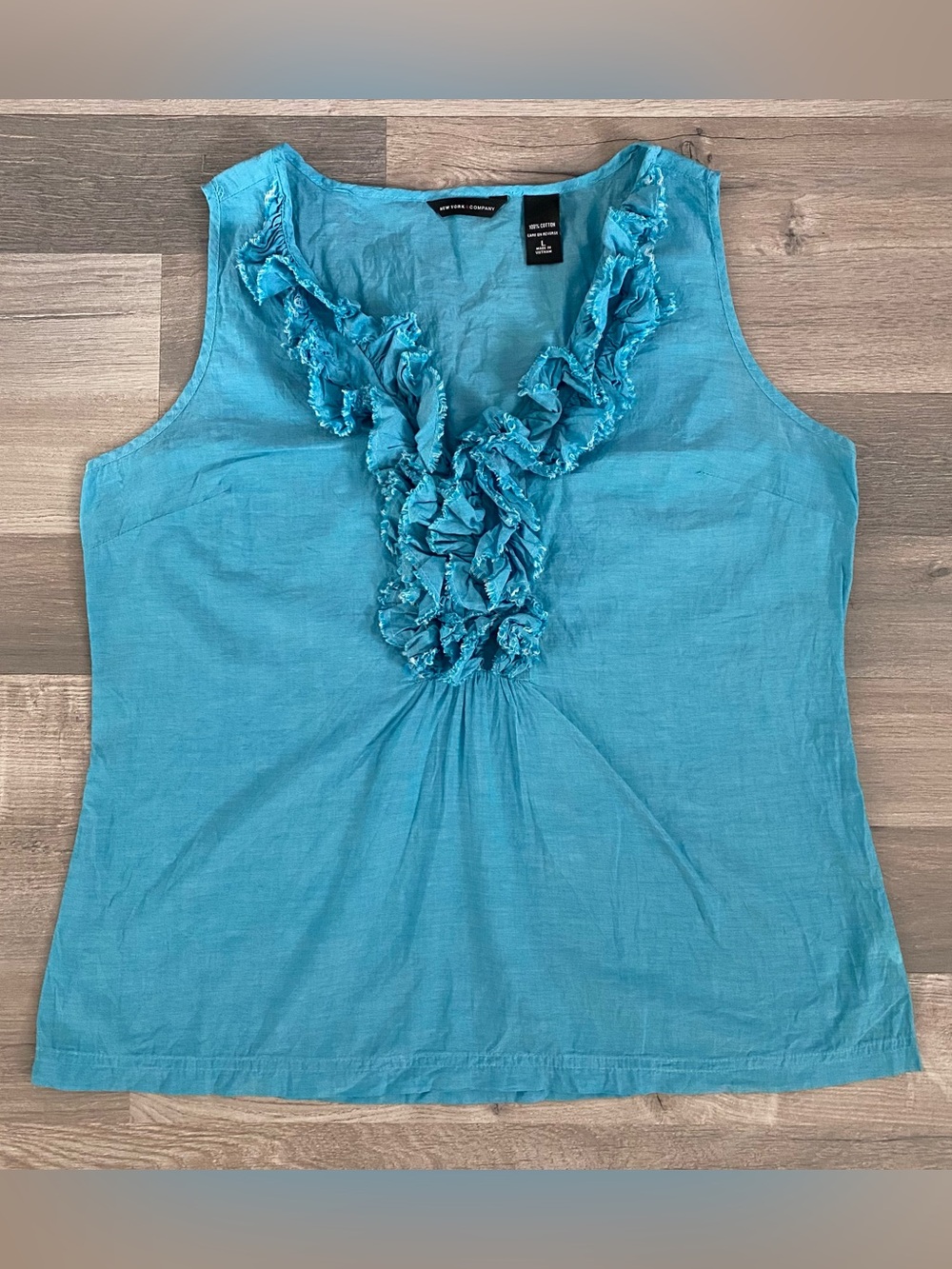 Y2k Turquoise Ruffle V-Neck Cotton Sleeveless Top